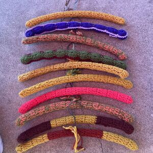 Set of 10 Handmade Vintage Crochet Covered Wooden Clothes Hangers Various Colors